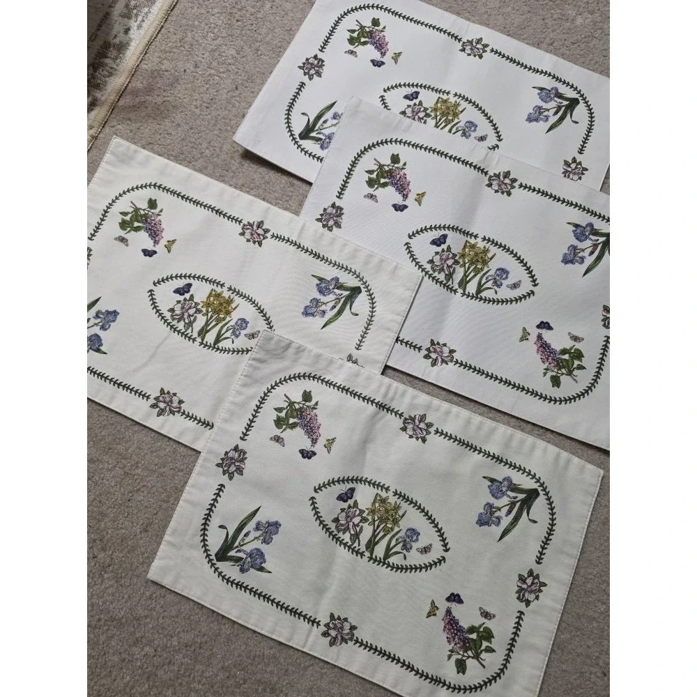 Set of 4 Floral Butterfly Placemats Embroidered Botanical Cottagecore 20x14